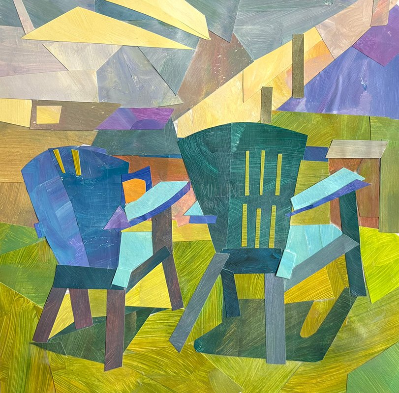 Green Chairs, Acrylic Paper collage, 2026
