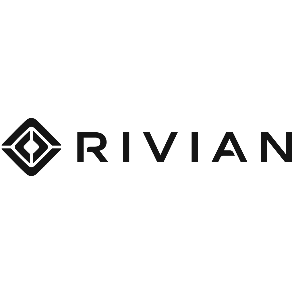 Rivian logo in black on a dark background.