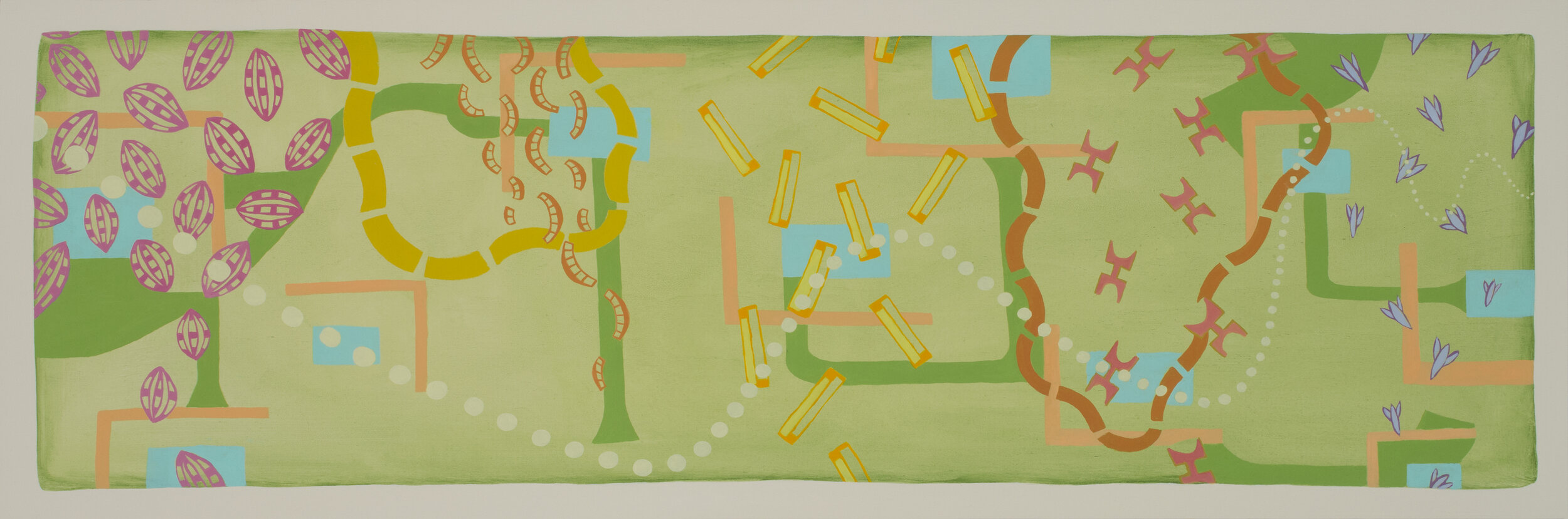 Falling Formation, 2020, oil on panel, 12” x 36”