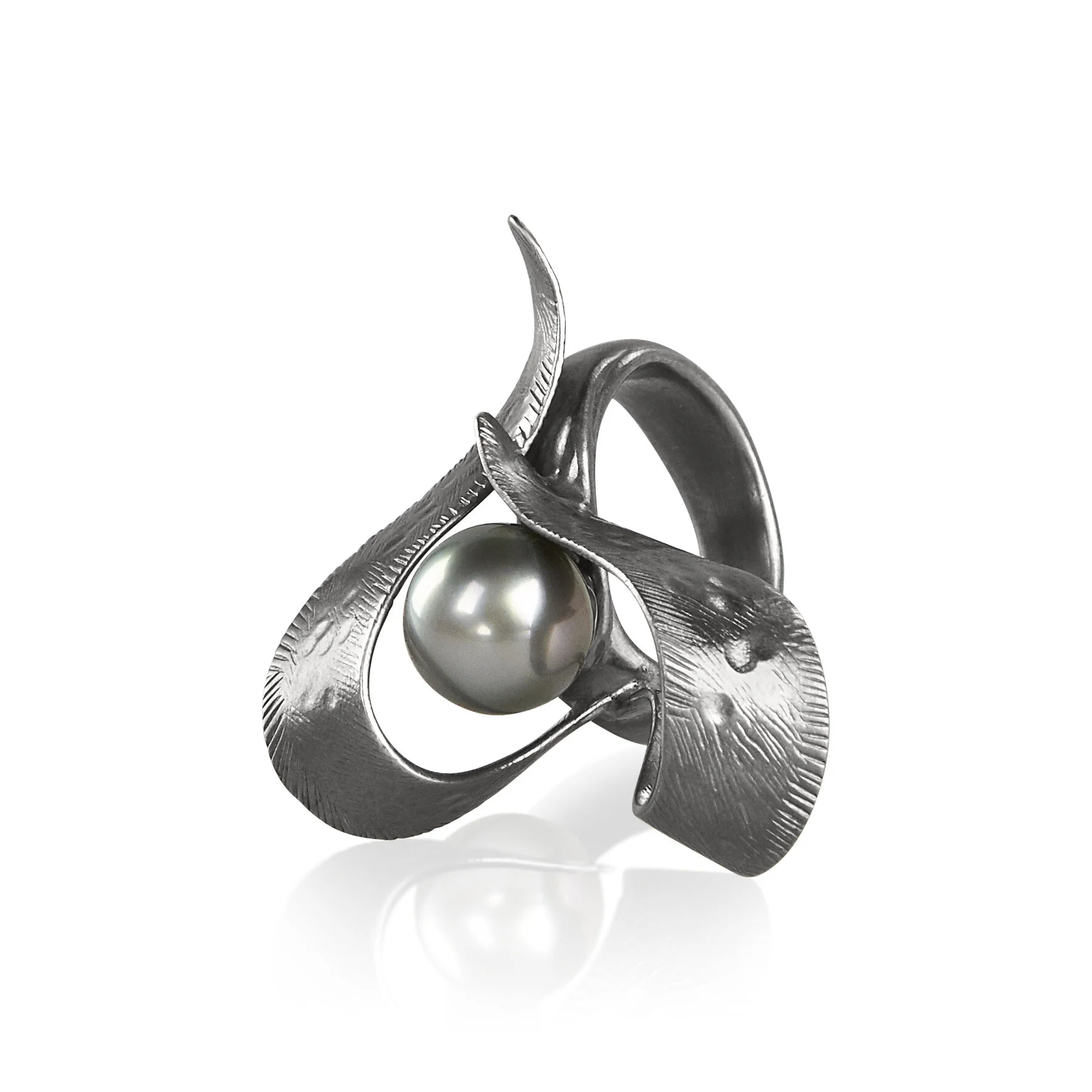Kabini ring with Thaitian pearl - Oxidized silver 925
