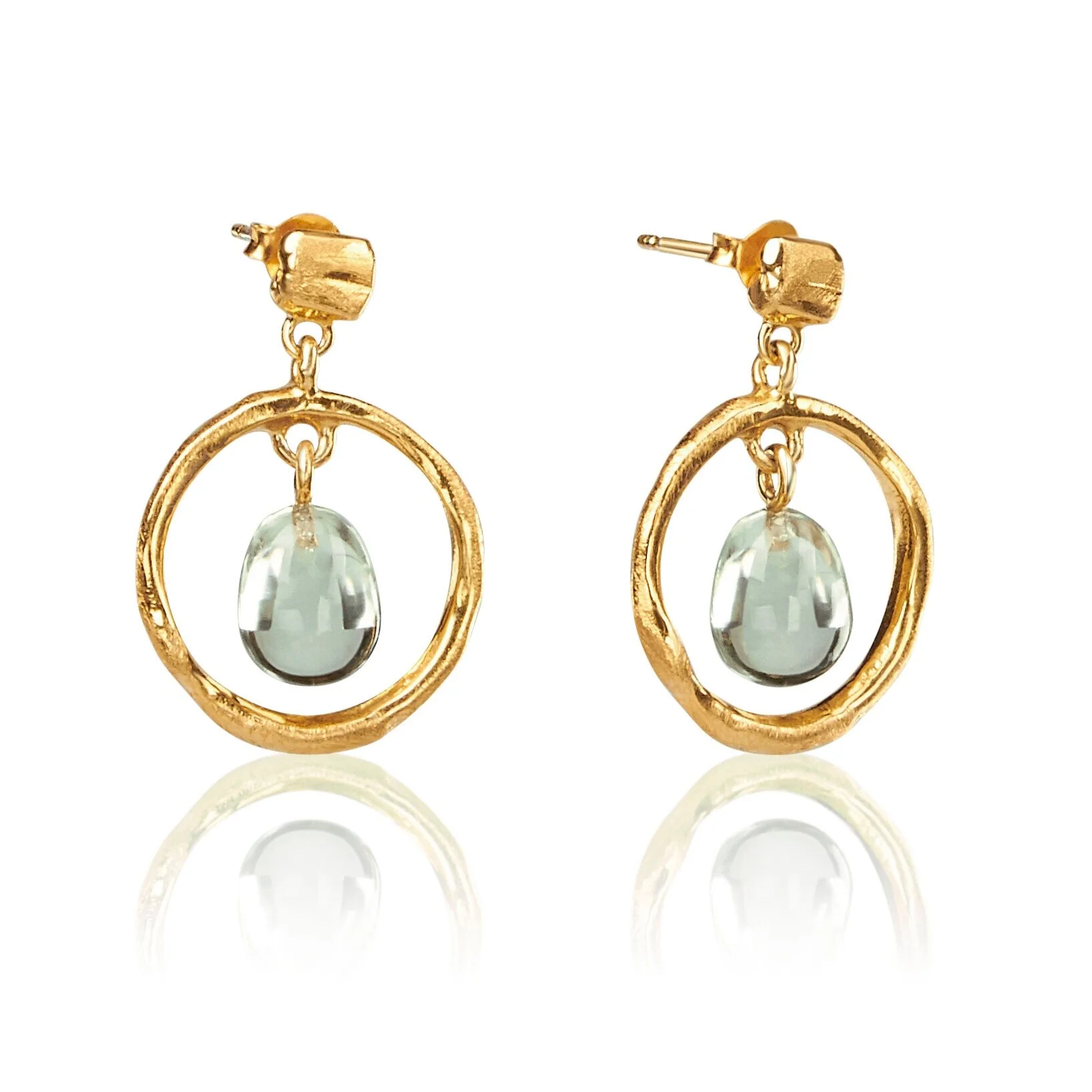 Round branch earrings, prasiolite, gold-plated silver, Norway, oslo, julegave, jul, greenamethyst