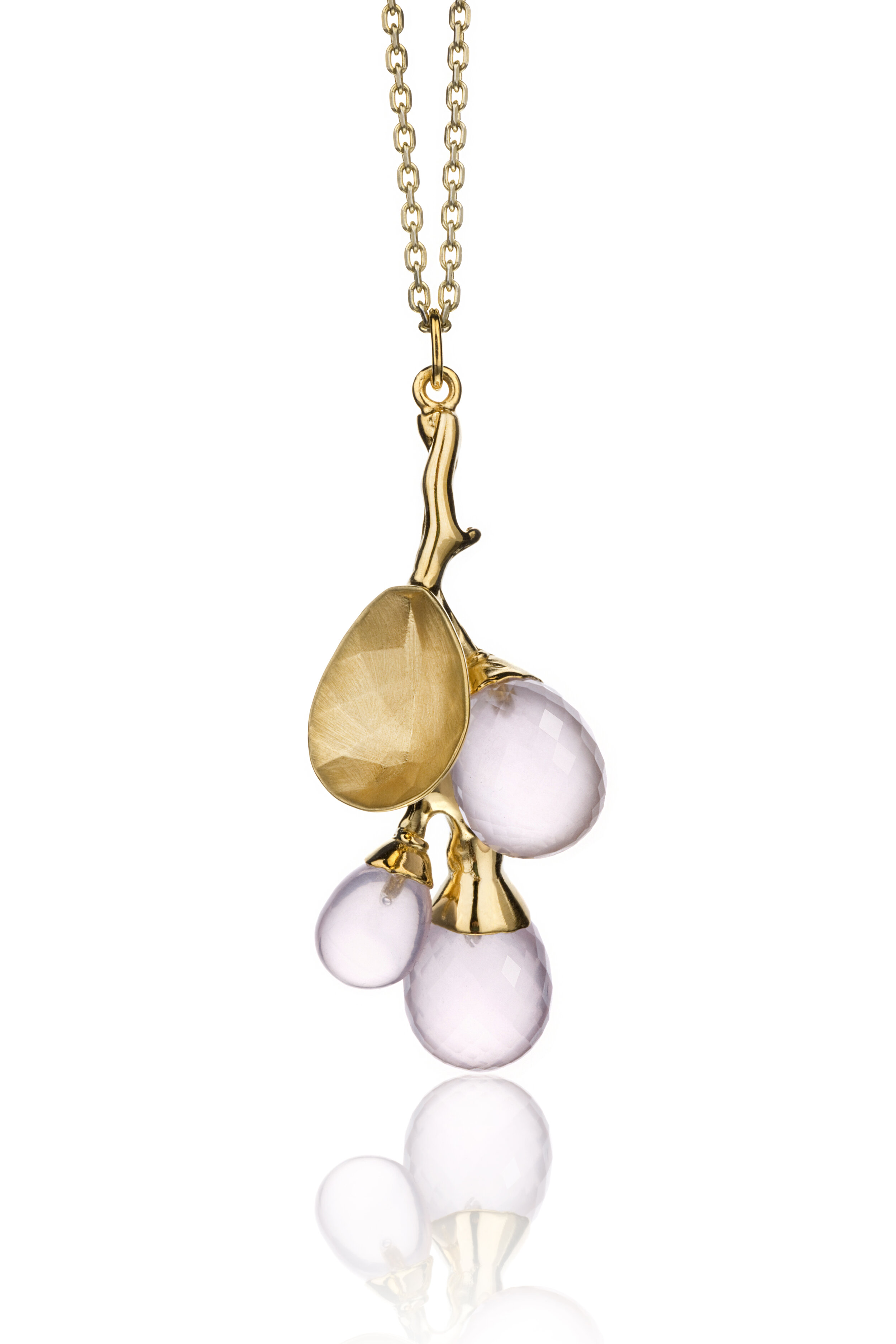 Freesia pendant with rose quartz