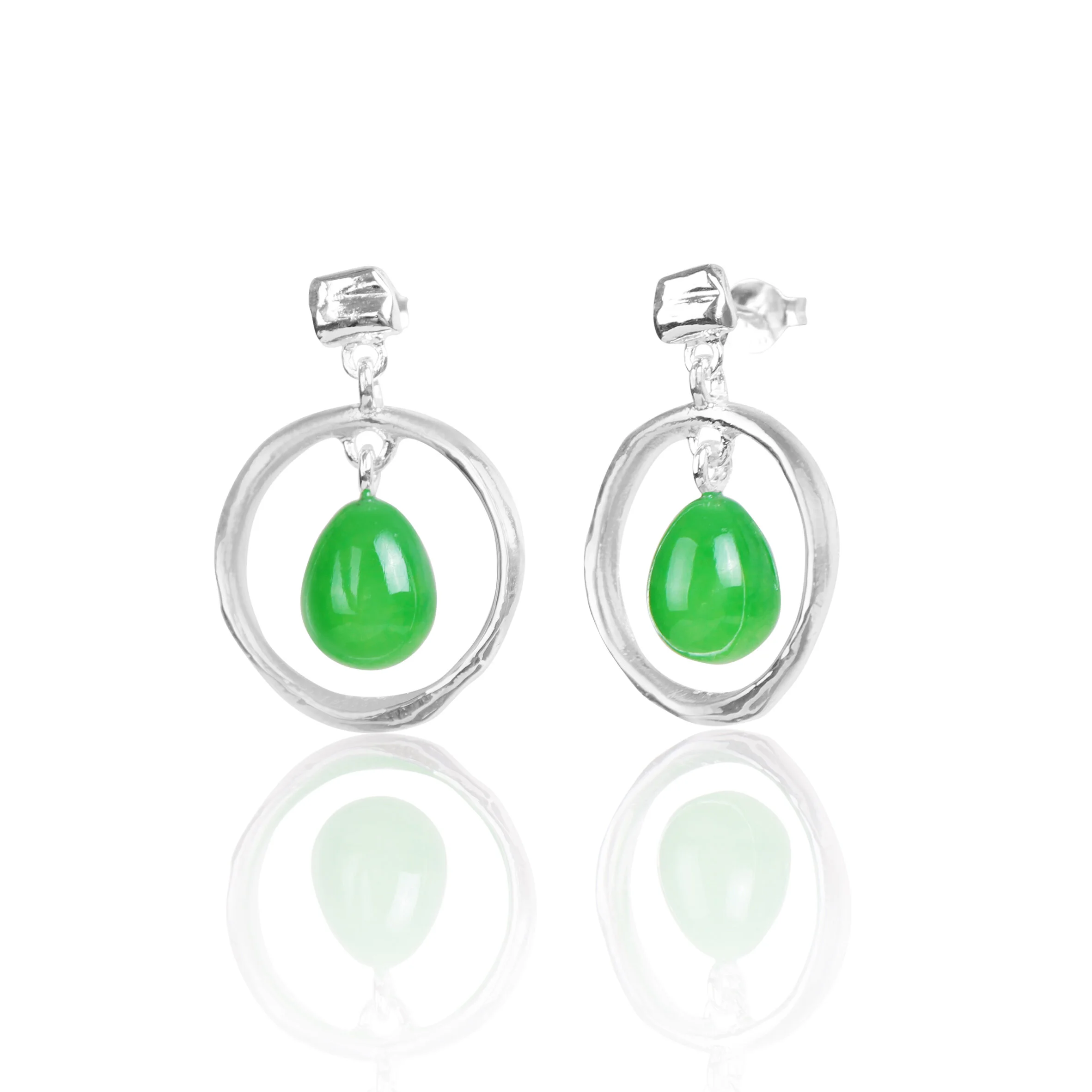 Round branch earrings with green Jade.