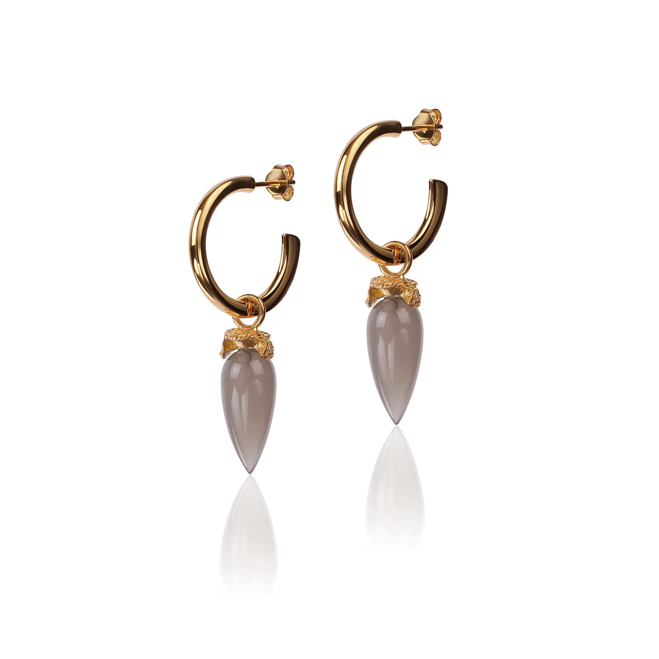 Thuja earrings with Moon stone, 14k gold plated