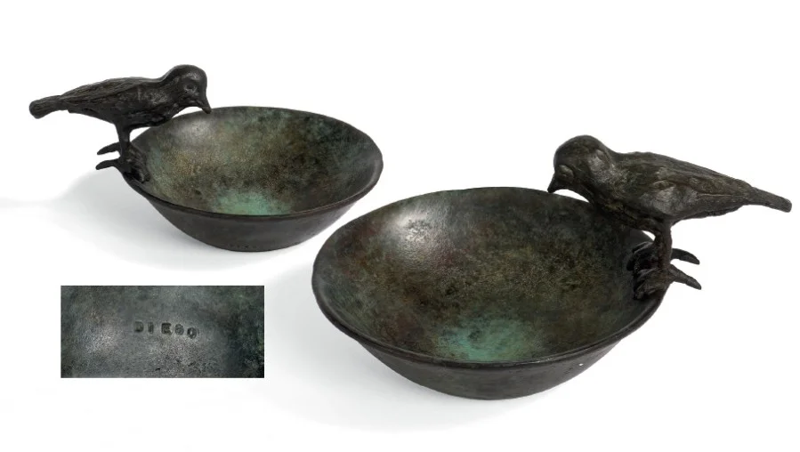 Coupelle à l’oiseau Bronze (ciselé et patiné.) - 9 x 16.5 x 13 cm VENDUE