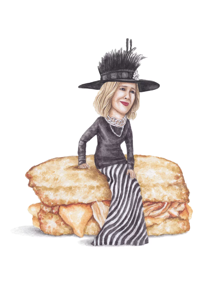 Celebs on Sandwiches Prints // Moira from Schitt’s Creek on a chicken enchilada grilled cheese