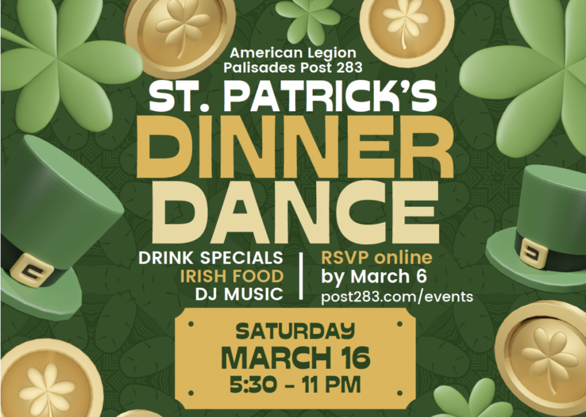 St. Patrick's Dinner Dance on March 16