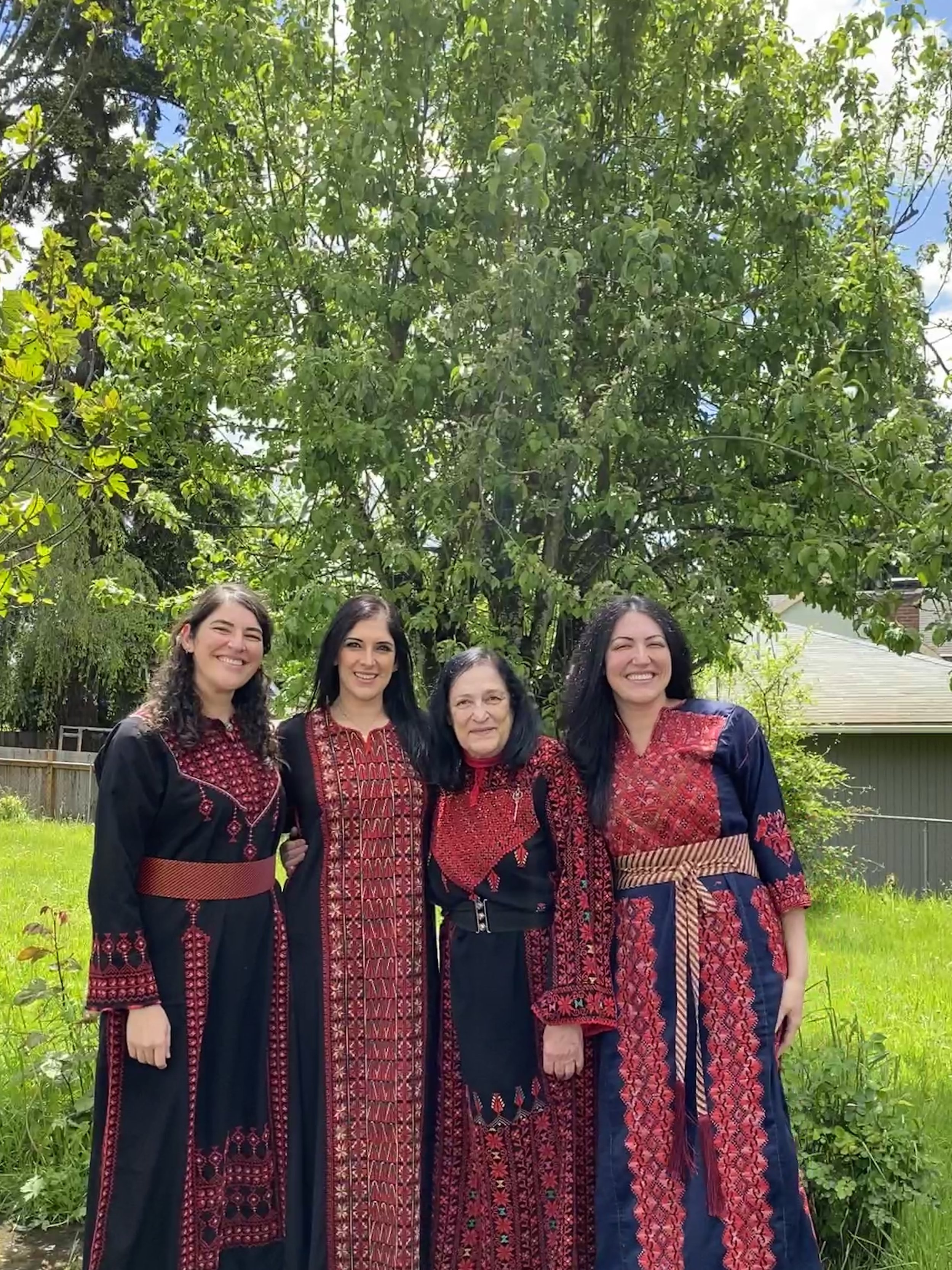 Wafa, her sisters Safa and Fida, and her mother, Feryal Abbasi-Ghnaim (2022)