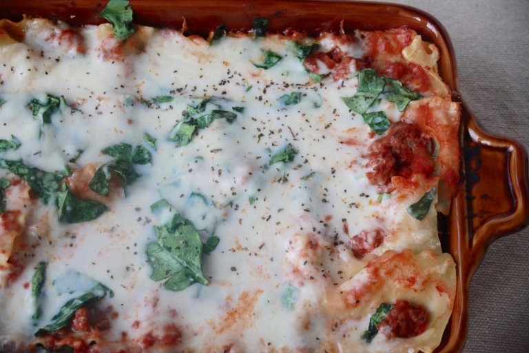 Creamy Spinach and Sausage Lasagna - Dish It Girl Recipe Box