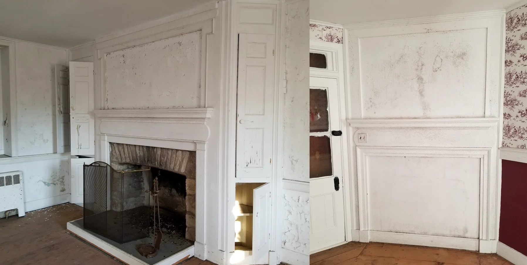 1811 Federal style fireplace; offset fireplace from 1930’s or later.