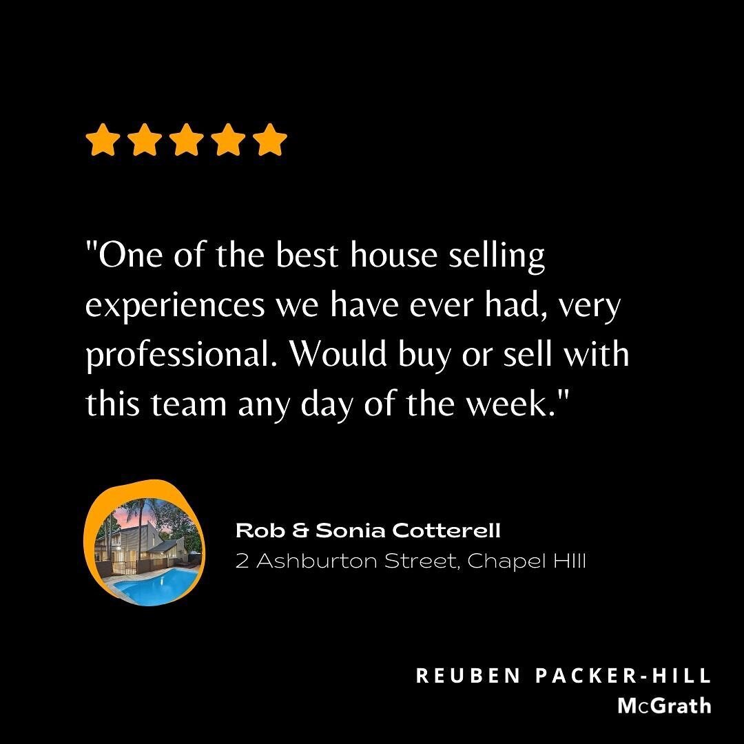 R A V I N G  F A N S

&ldquo;One of the best house selling experiences we have ever had, very professional. Would buy or sell with this team any day of the week.&quot;

Rob and Sonia Cotterell
Chapel Hill

#ravingfans #sold #selling4069