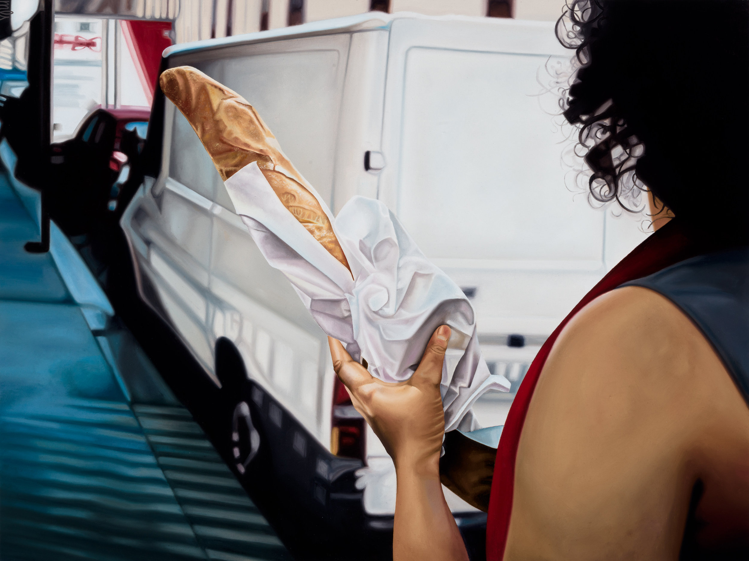  Baguettes and Leisurely&nbsp;Walks, oil on canvas, 36 ” &nbsp;x 48,” 2015 (SOLD). 