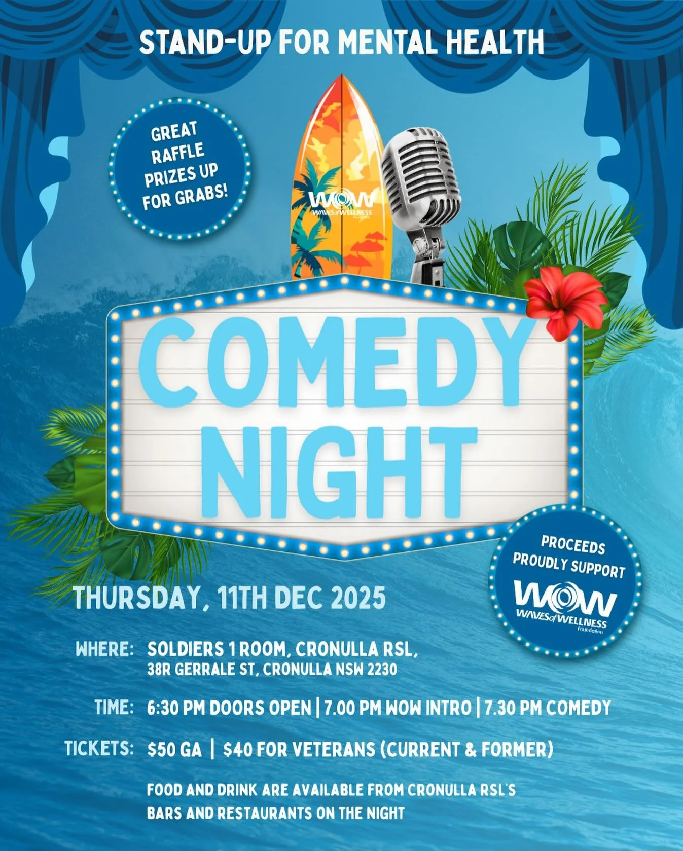 STAND UP FOR MENTAL HEALTH 🎤🫶🏼

On Thursday 11 December, we&rsquo;re hosting a special WOW Comedy Night at Cronulla RSL featuring talent from the Sydney, Melbourne &amp; Brisbane Comedy Festival - lineup dropping soon! 👀

All proceeds will help f