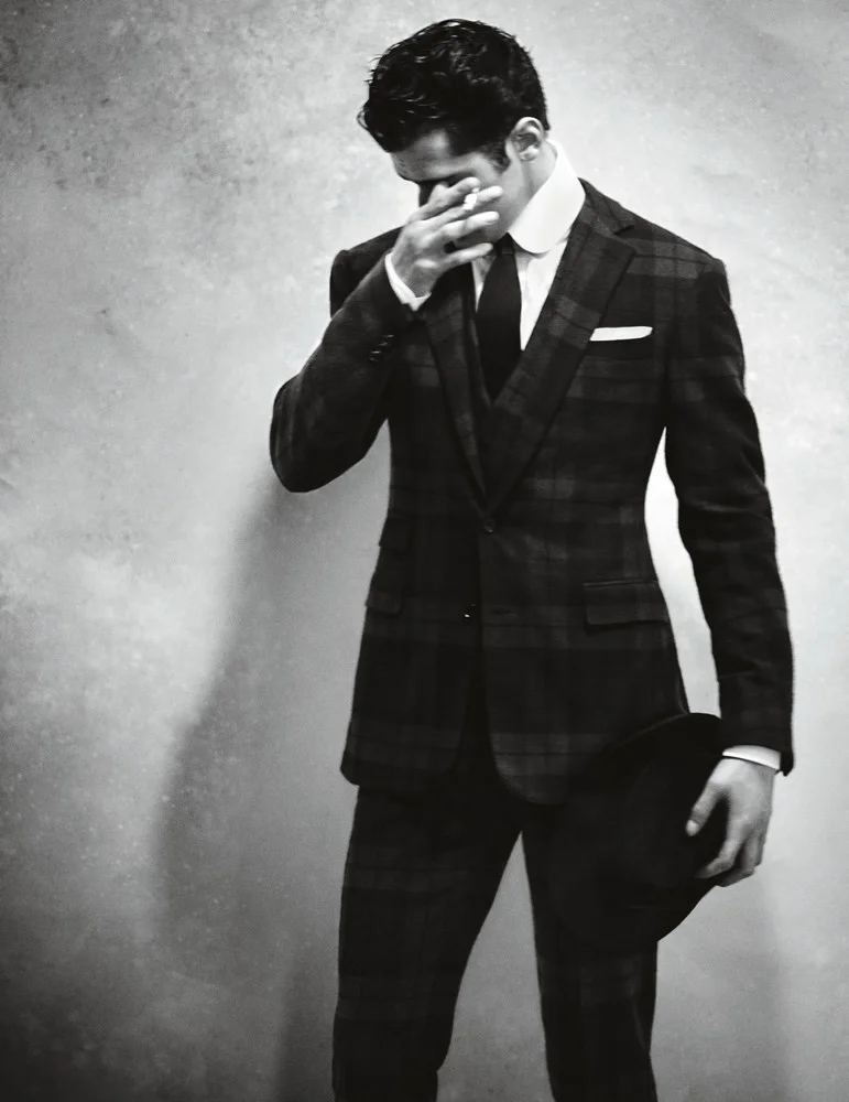 Flannel three-piece suit, cotton poplin shirt, silk tie, and pocket square RALPH LAUREN PURPLE LABEL hat WORTH & WORTH