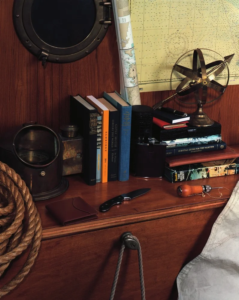 classic leather wallet GHURKA, g10 offshore system knife MYERCHIN, tradition hip flask ALFRED DUNHILL, 28mm f/2.8 camera lens LEICA, saddle heritage leather ipad case J.W. HULME, goatskin agenda HERMES, sentryman resin rollerball pen ALFRED DUNHILL, mara watch roll and mara bridge set SMYTHSON