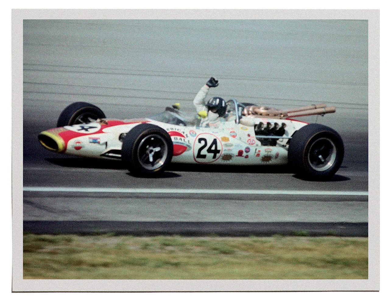 British two-time Formula One world champion Graham Hill raises a fist after winning the 50th International 500-Mile Sweepstakes, Indianapolis, 1966. Bettmann/Corbis / AP Images