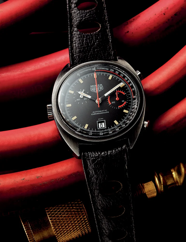 HEUER MONZA LIMITED EDITION Ref. 150.501. 1975. PVD-coated Steel. 39 mm available at manoftheworld.com