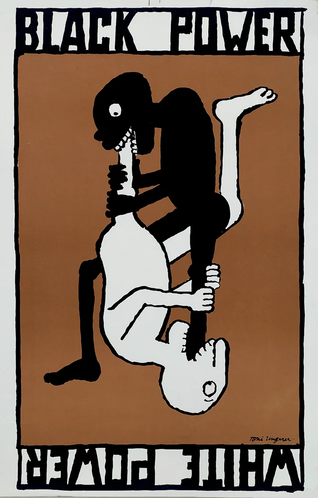BLACK POWER/WHITE POWER 1967, from a rejected series of posters commissioned by Columbia University, India ink on paper, 26.7 x 20.8 inches From the collection of Jack Rennert