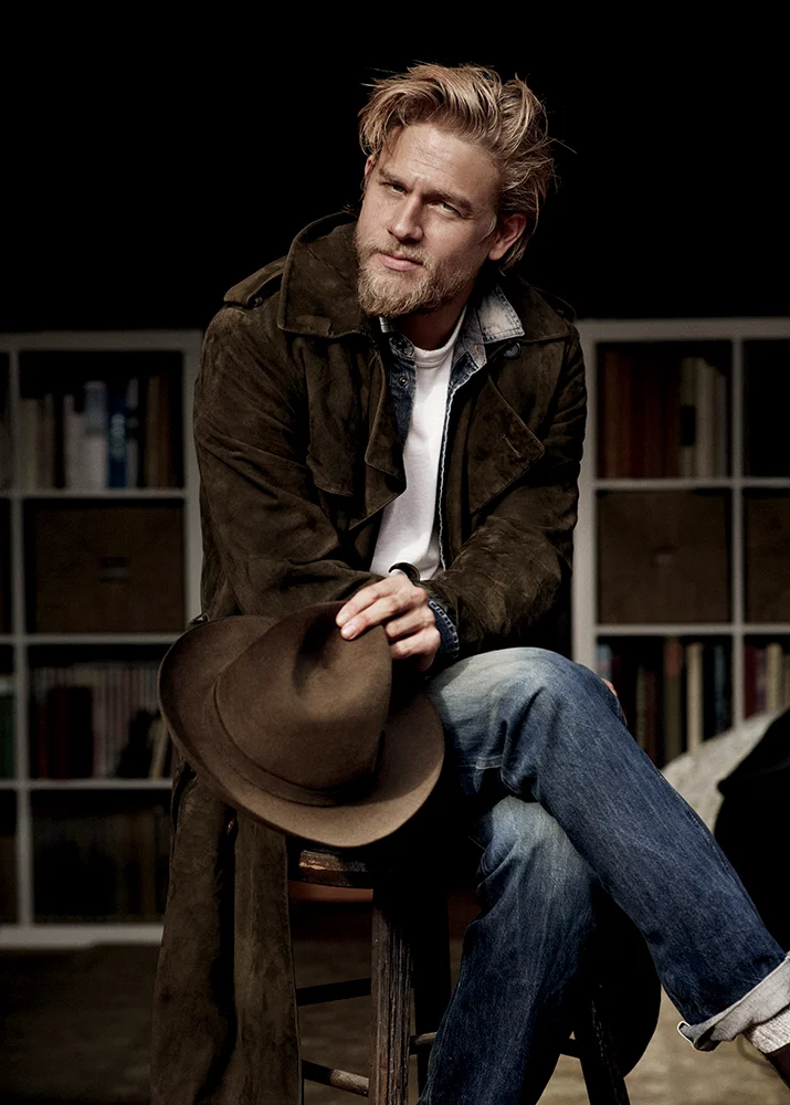 Suede trench coat Ralph Lauren Purple Label Denim shirt and t-shirt Levi’s Jeans Hartford Denim Company Hat Worth & Worth Socks Anonymous Ism Boots Wolverine