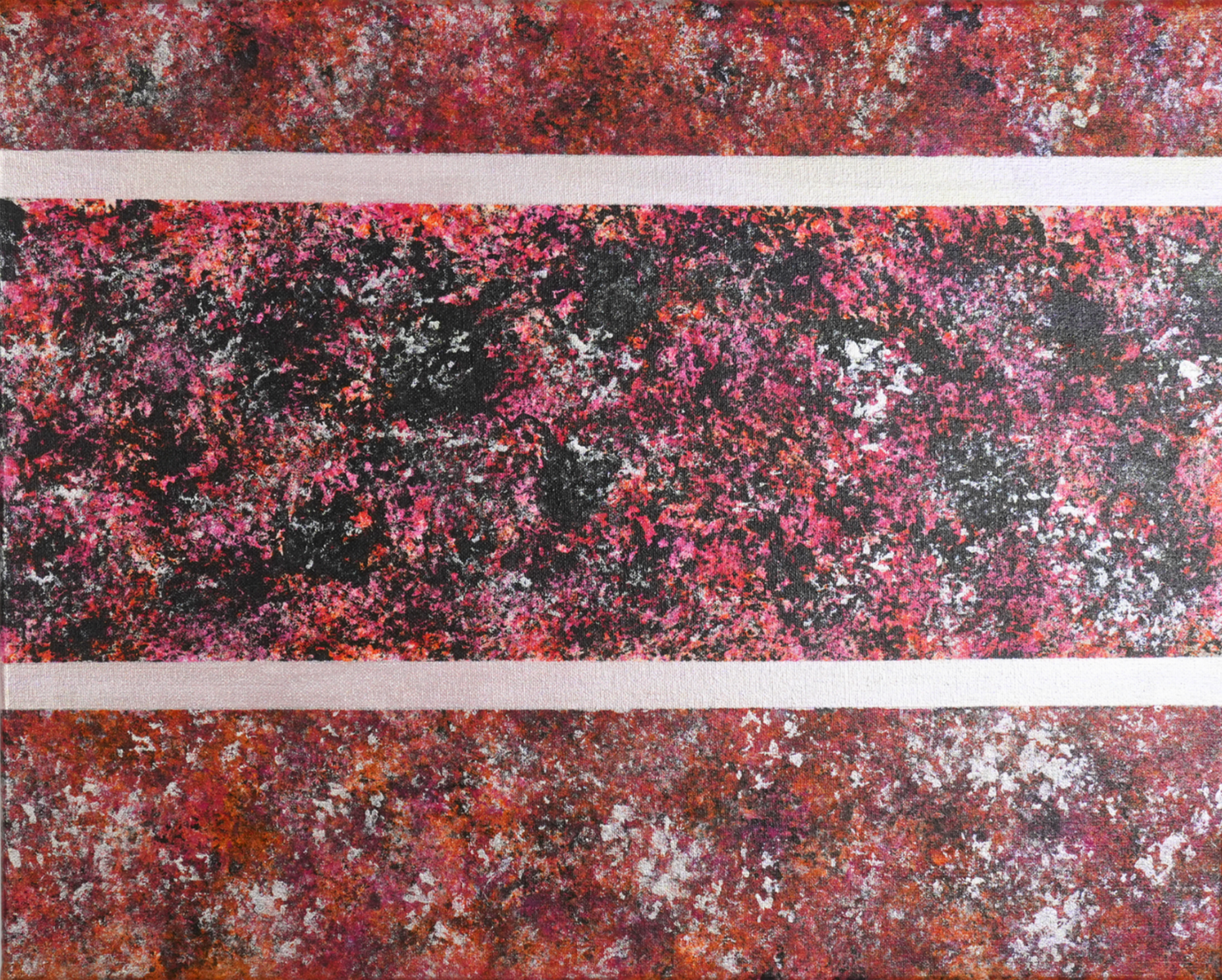 Pink Disco - 5 lines in different shades of pink with iridescent white sponge pattern on painting
