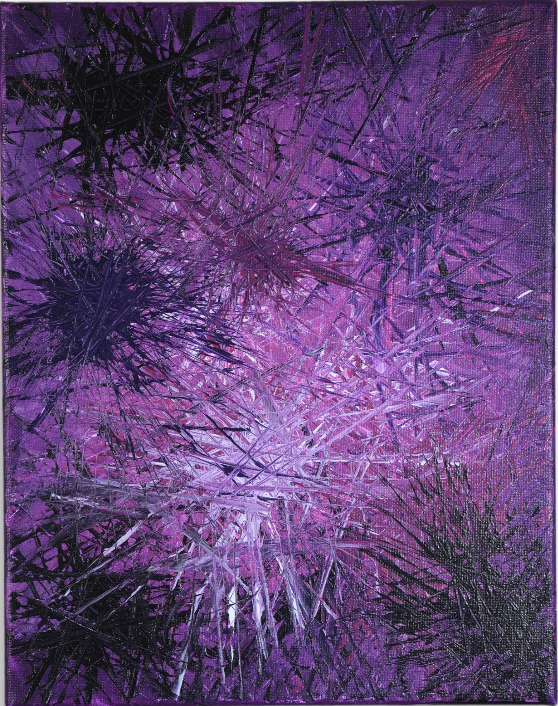 Big cells - Painting with a purple packground and cell like shapes in white, black and pink.
