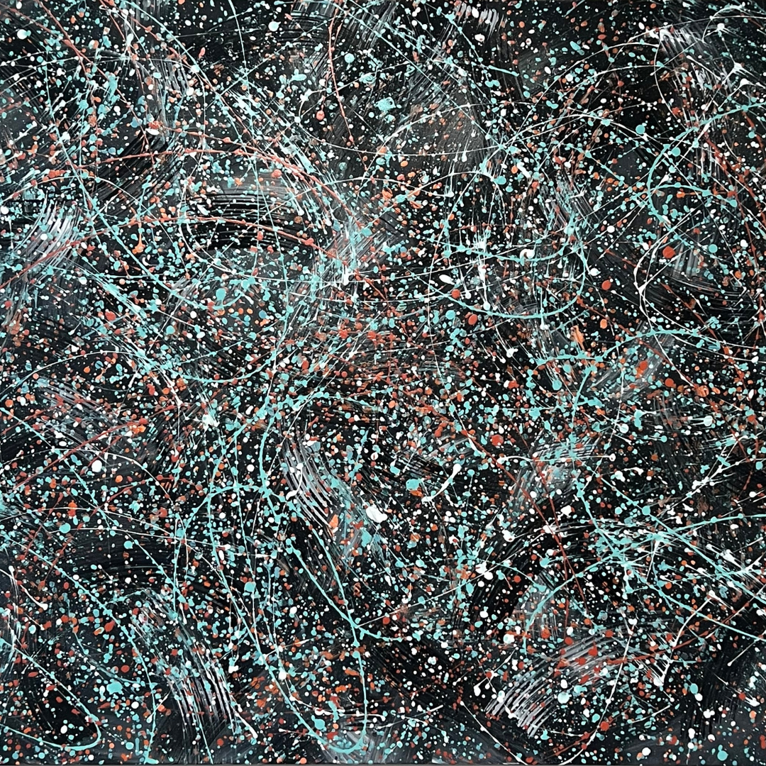 Winter Storm - Abstract painting that takes us through a winter snow storm with car lights and reflections coming at us.