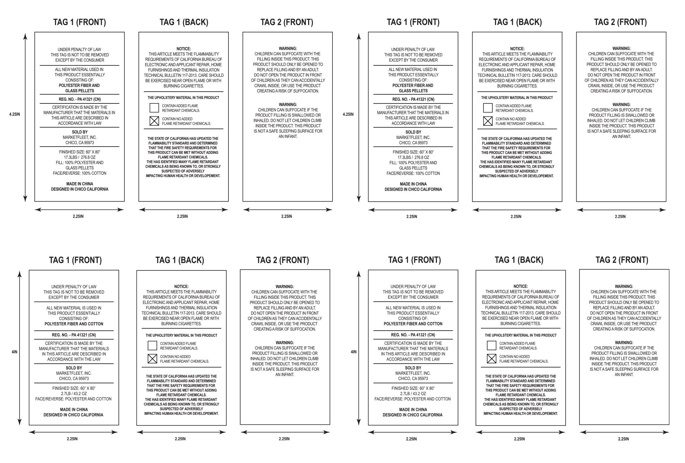     Legal insert tags for weighted blankets. 