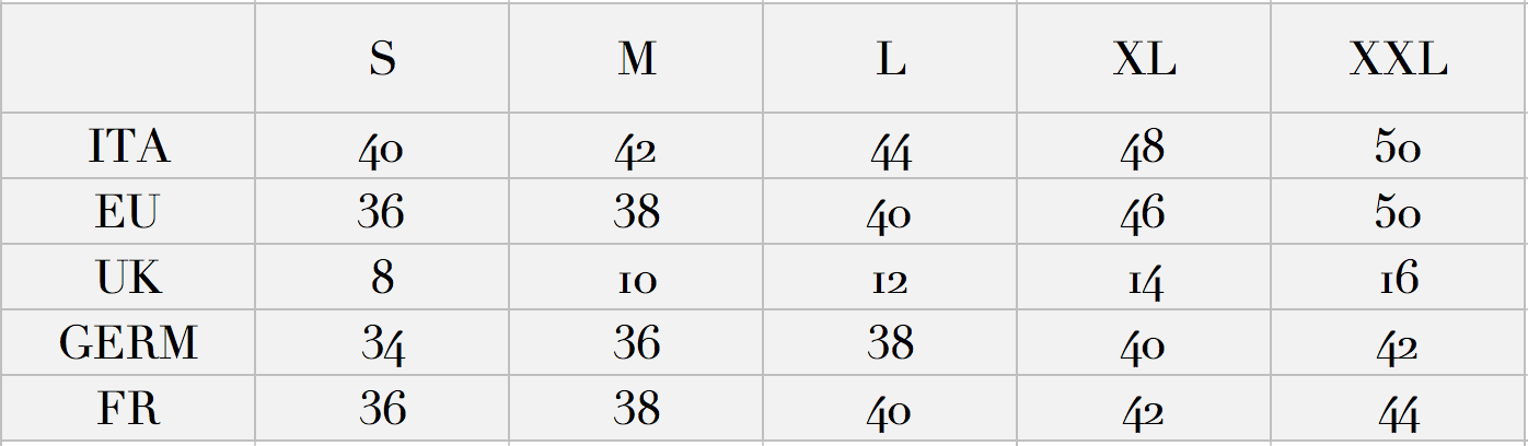 Size Chart Stay Golden Couture