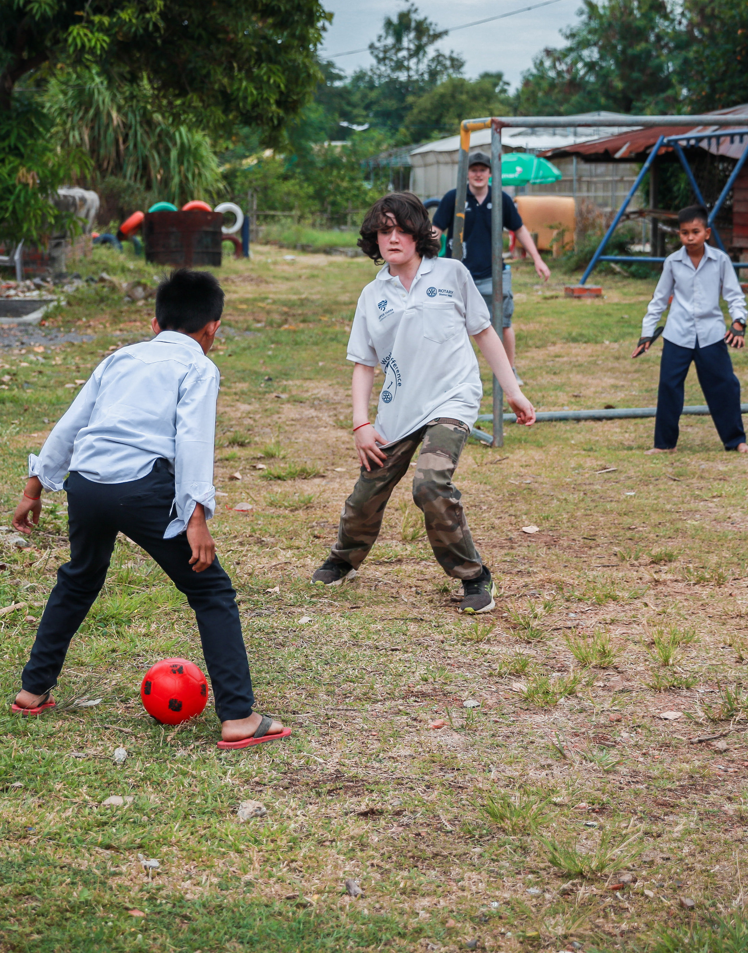 Enjoying a game of soccer.