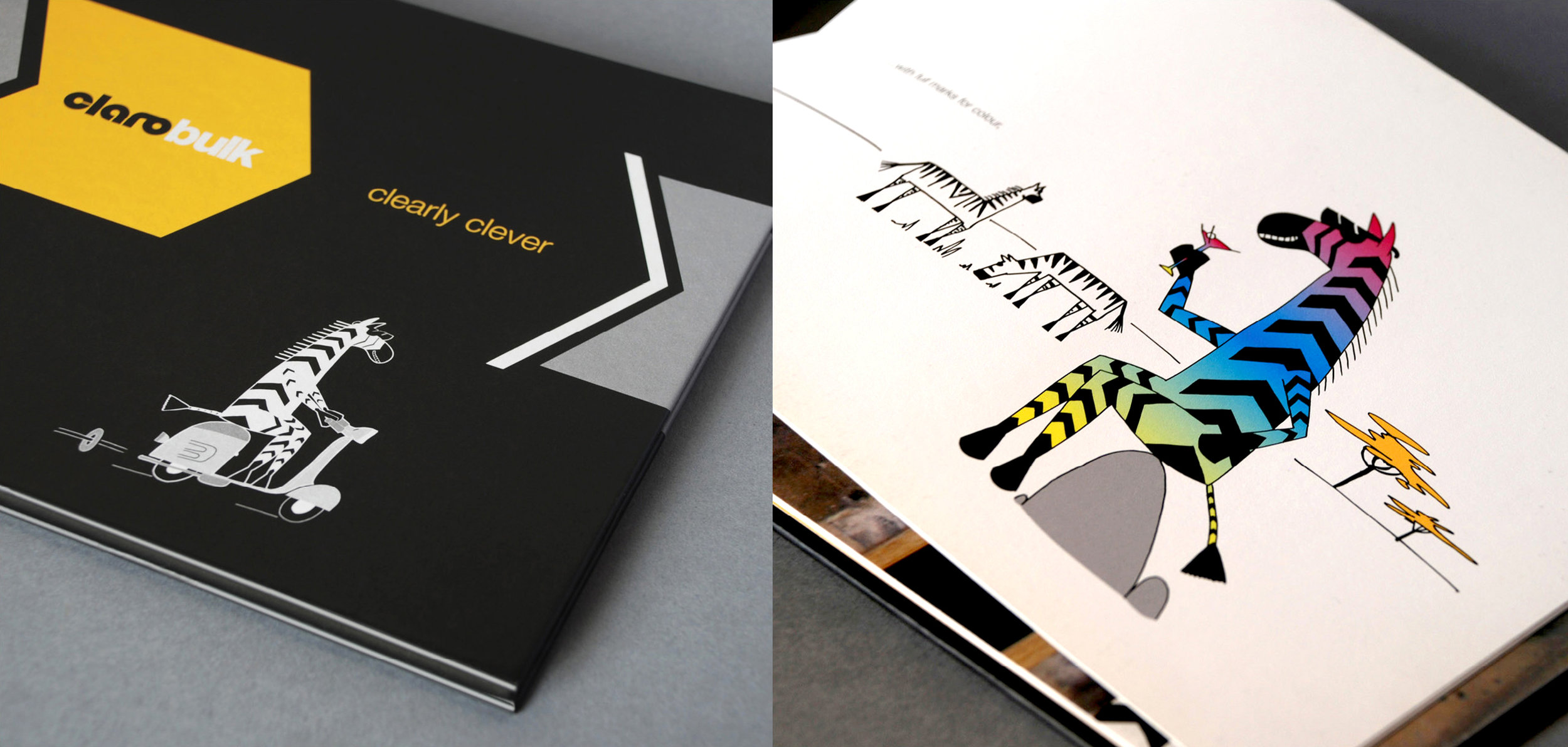 I wrote the story and illustrated a promotional book that follows the adventures of Zed. Zed’s travels include the discovery of vibrant colour performance and eye-catching techniques like foiling and die-cutting.