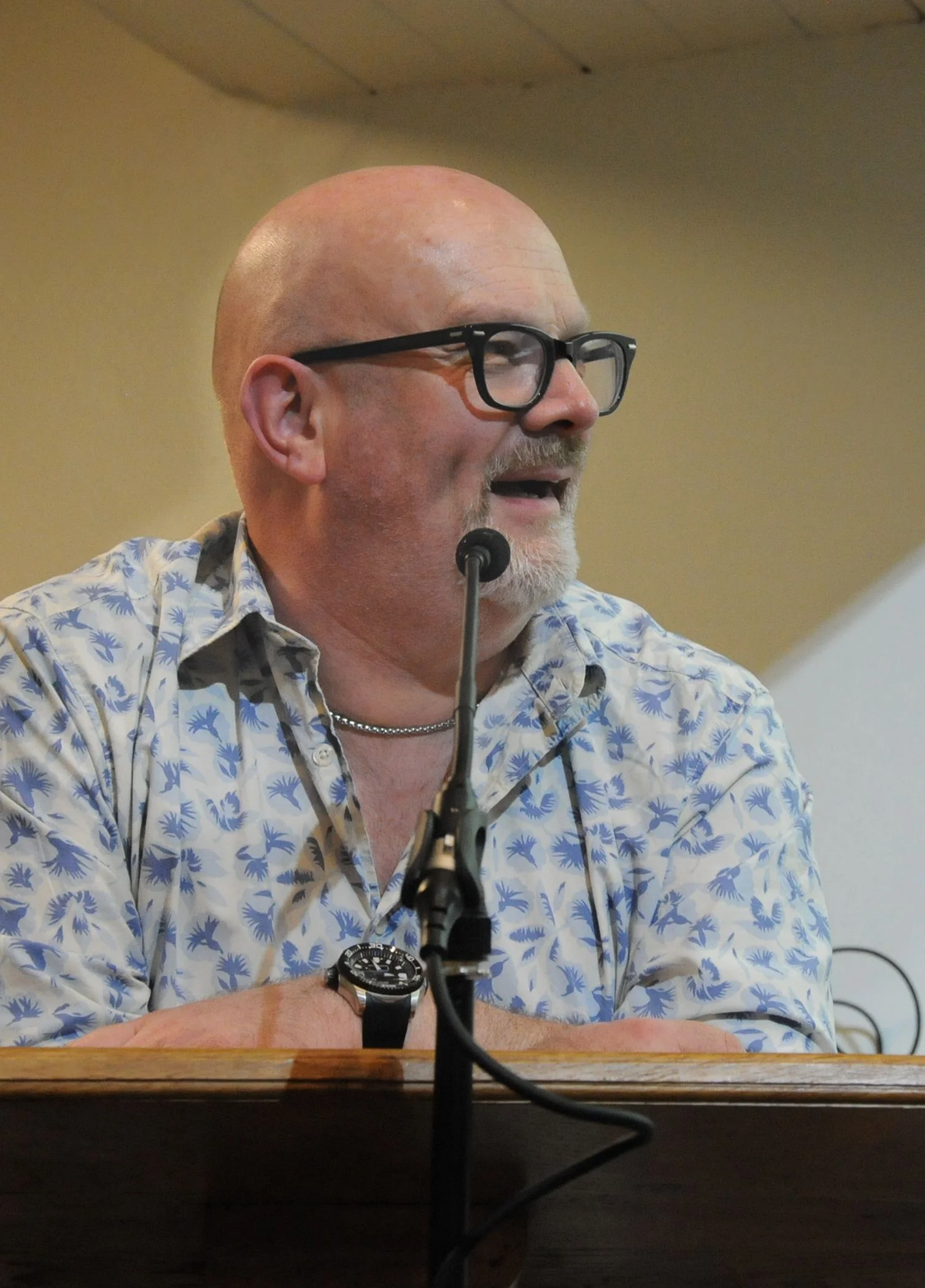 Jim Hawkins, leading a Q&A to close an entertaining and thought-provoking evening.