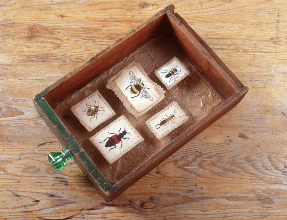 Entomic Diary , 1999, embroidery on cotton and linen, beeswax, found materials Photo: Geoffrey Gammon