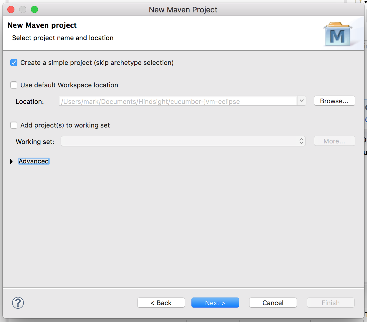 New maven project screenshot - cucumber jvm tutorial