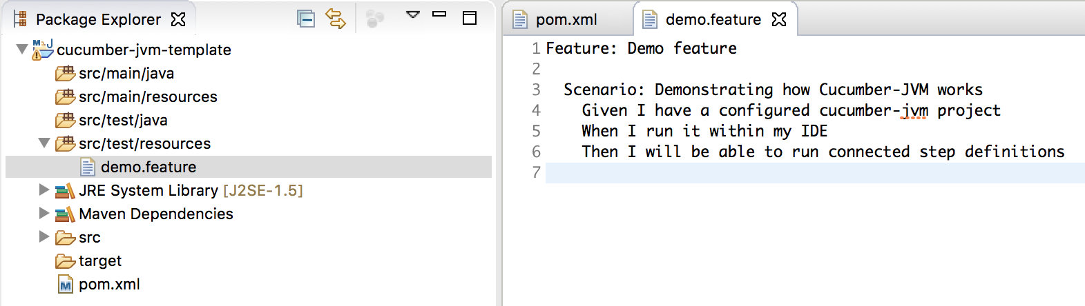 Package explorer screenshot - cucumber jvm tutorial