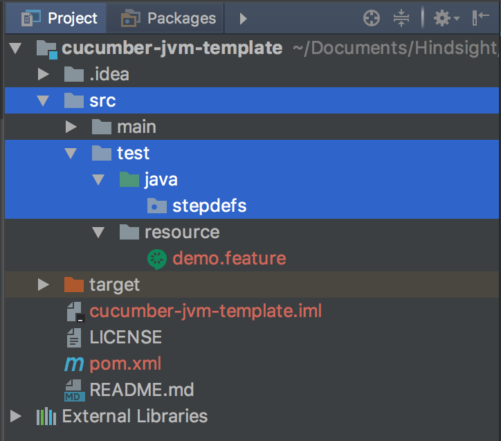 src. test. java, stepdefs screenshot - cucumber testing java - cucumber java