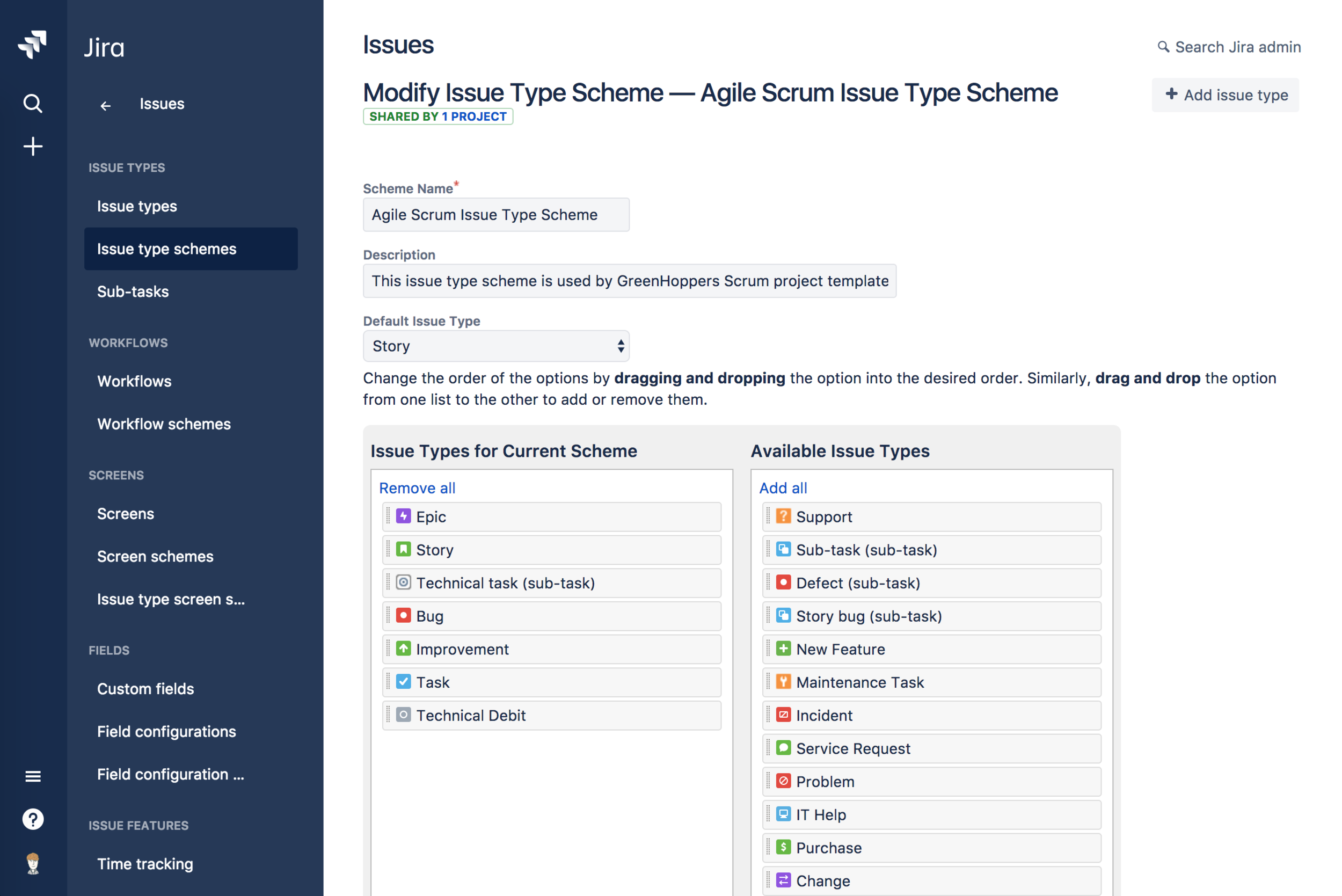 modify issue type scheme screenshot