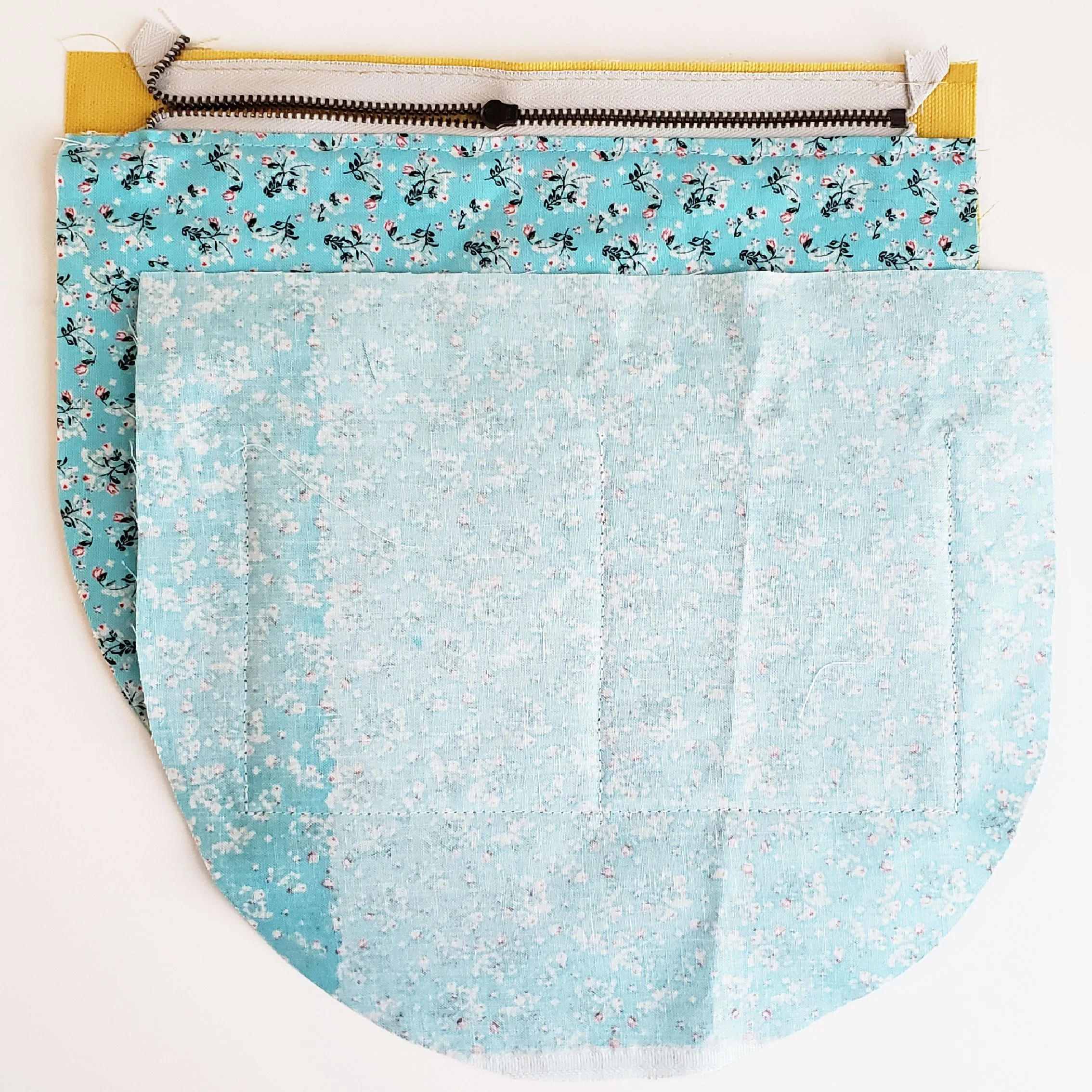4. Opposite side of Lining (with Interior Pocket) face down, right sides of Lining together