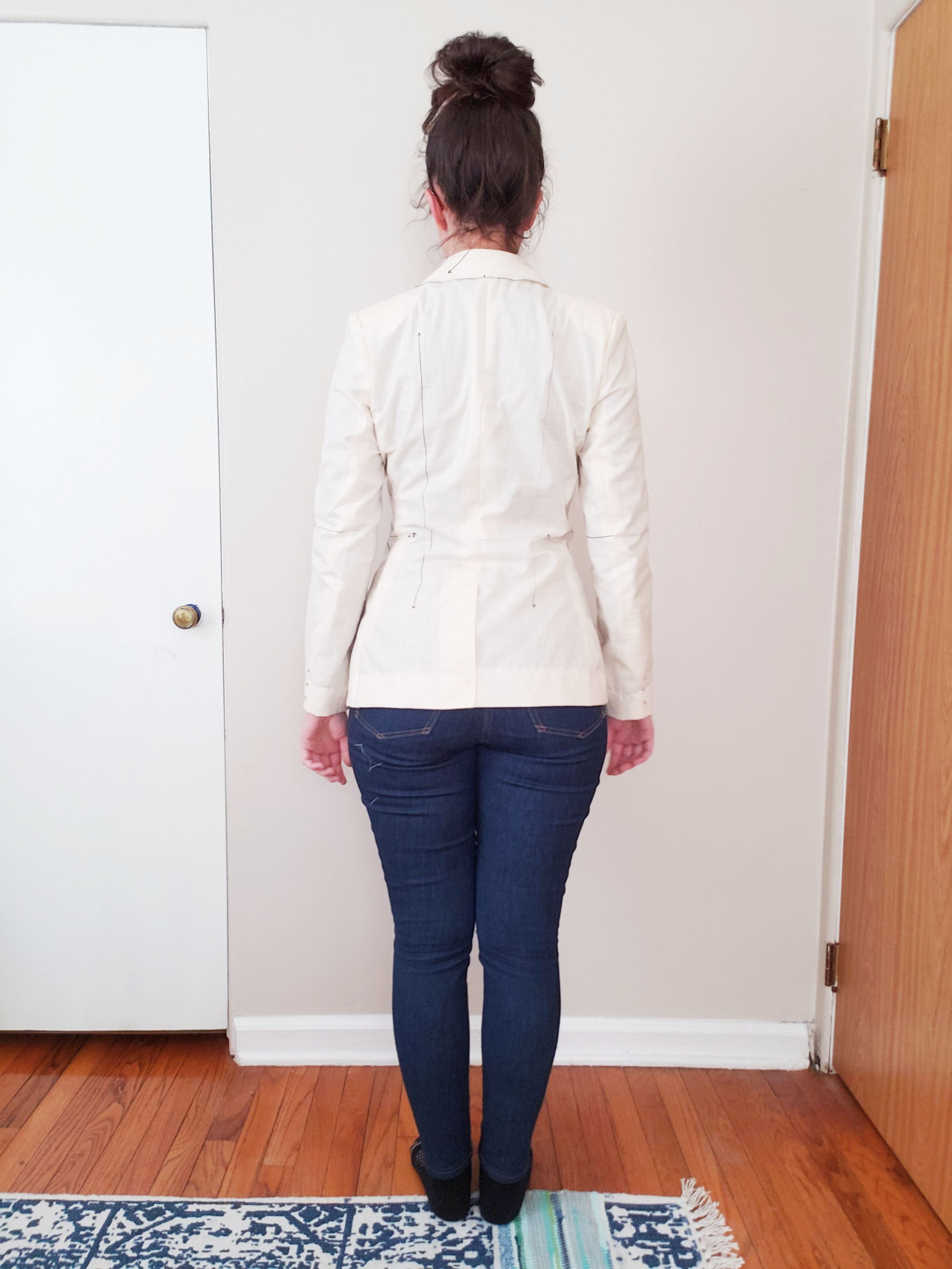 2b: tried shaping the center seam, but this did not reduce bulk in back