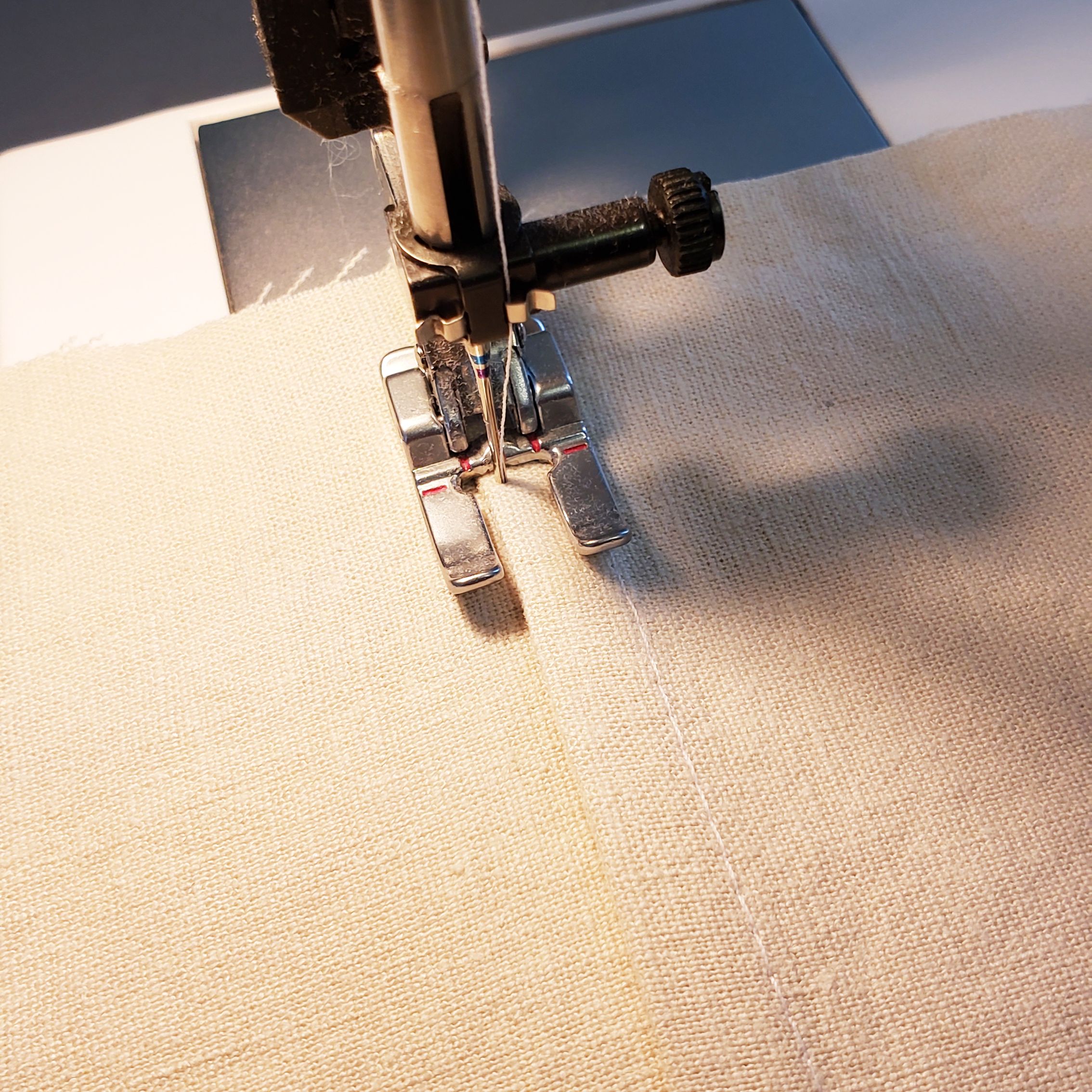 5. Topstitch the fold down to the fabric, very close to the edge of the fold (I’m stitching about 1/16” from the edge here)