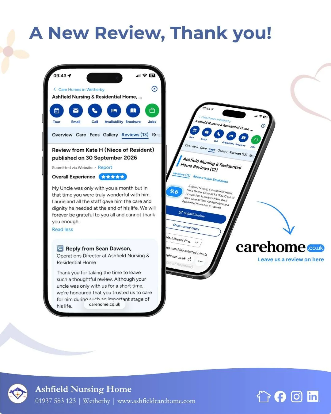 ⭐ Another kind review from a family member ⭐

Reading feedback like this reminds us why we do what we do.

Knowing that we were able to provide compassionate care, dignity and support during such an important time means so much to our team.

Your fee