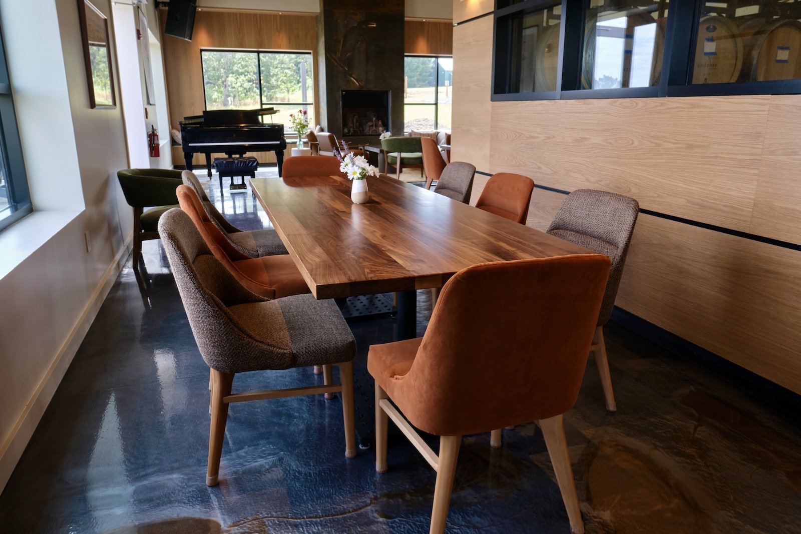 The large table in the Andante tasting room