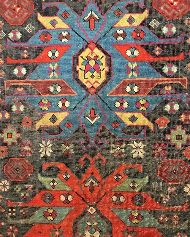 The beauty in the details.
Antique Caucasian Carpet, early 20th century.
Please come by and see this, as well as other antique carpets and kilims from our personal collection.

https://www.keacarpetsandkilims.com/

Kea Carpets and Kilims 
238 Warren 