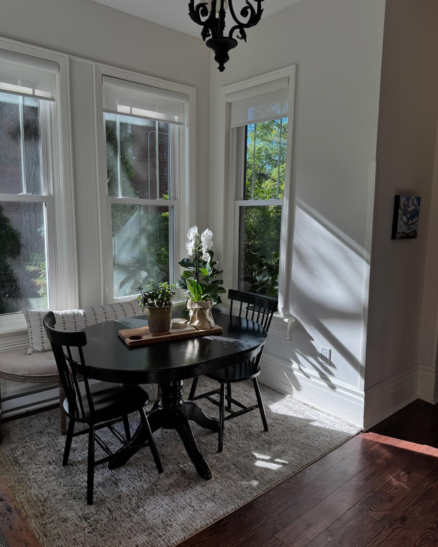 This gorgeous fall sun and warmth has me brainstorming ways to make areas of our new home more functional. 

We think this nook in the kitchen is screaming for a comfy banquette and custom sized table, also some wallpaper to pull it all together &mda