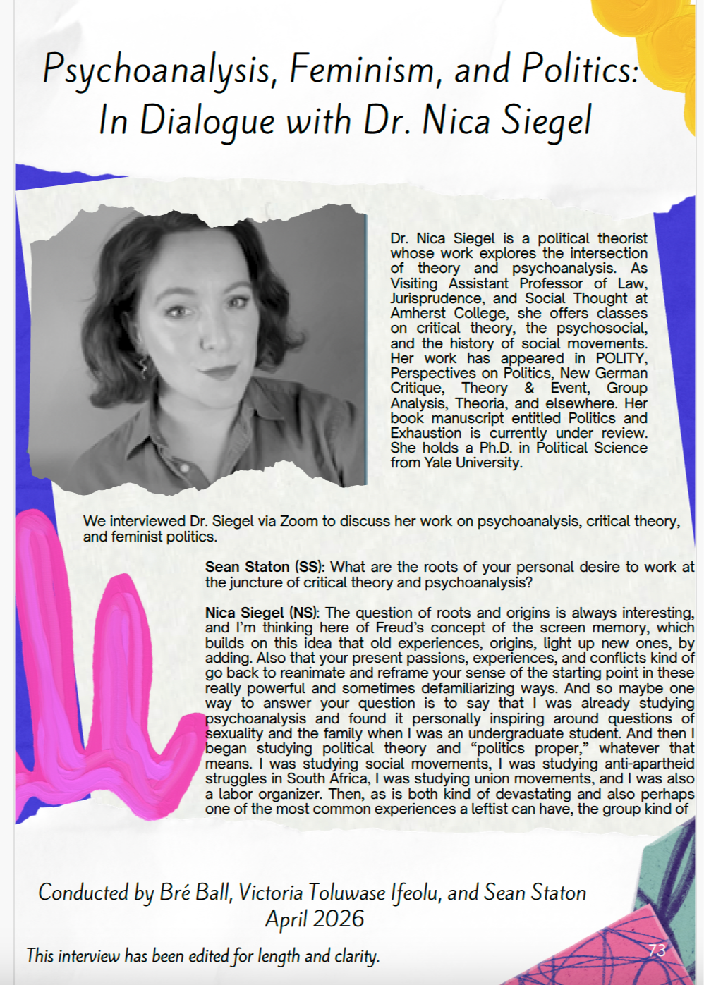 Recent interview about writing, research, and feminist political thought with CounterSpace