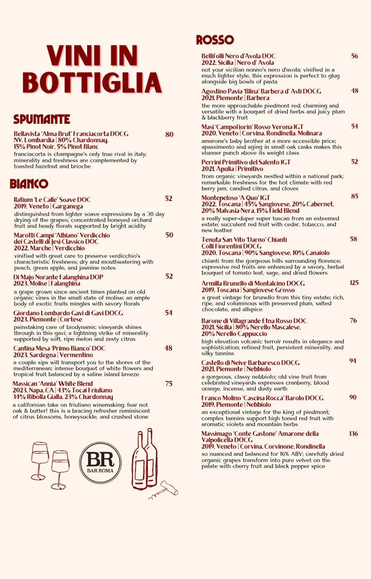 Tree Bar Menu Roma Bar Roma