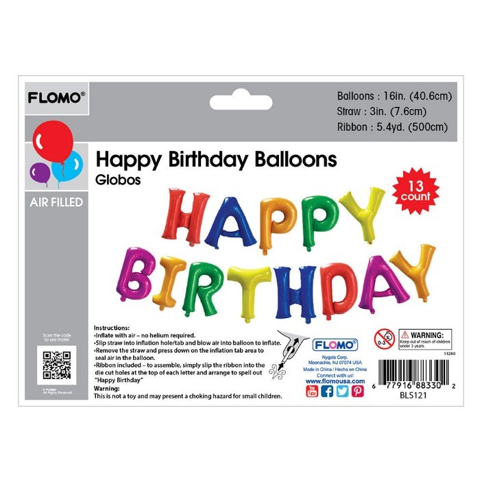 Happy Birthday Word Balloon Banner 16", 13Pc Set