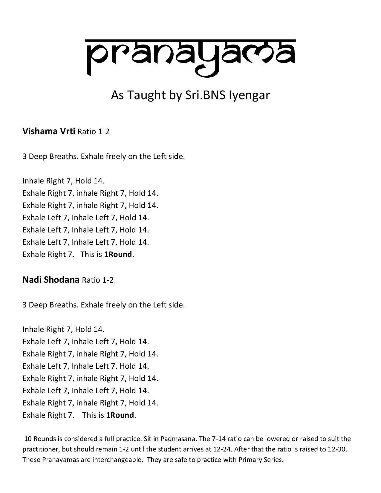 Pranayama study aid, page one