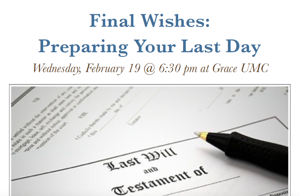 5th GRACE Talks, "Final Wishes: Preparing Your Last Day," on Feb. 19, 2020 at 6:30 pm with Dora Lepe