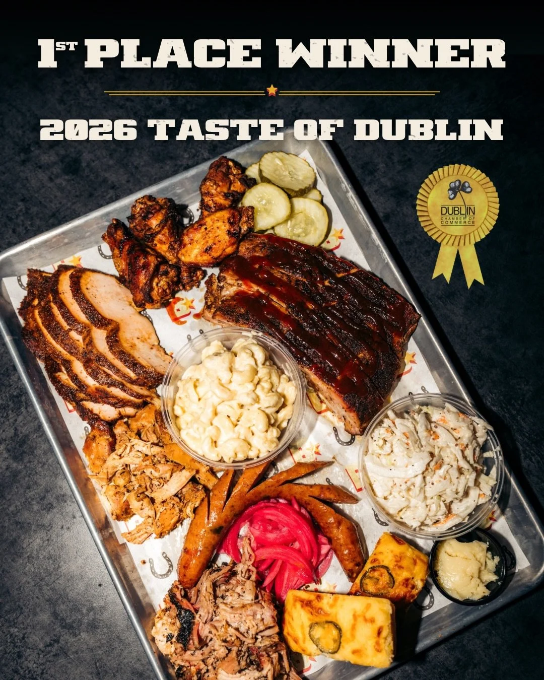 We won, y&rsquo;all! 🏆 Help us congratulate Chef Greg and the team for bringing home Best Food at the 2026 Taste of Dublin last week. 

Being new to the neighborhood makes this extra special. Good BBQ takes time, attention and a lot of heart. Our te