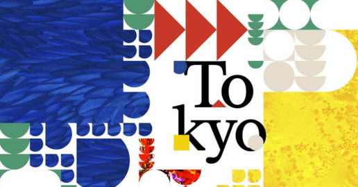 Une composition colorée avec des formes géométriques et le texte 'Tokyo'.